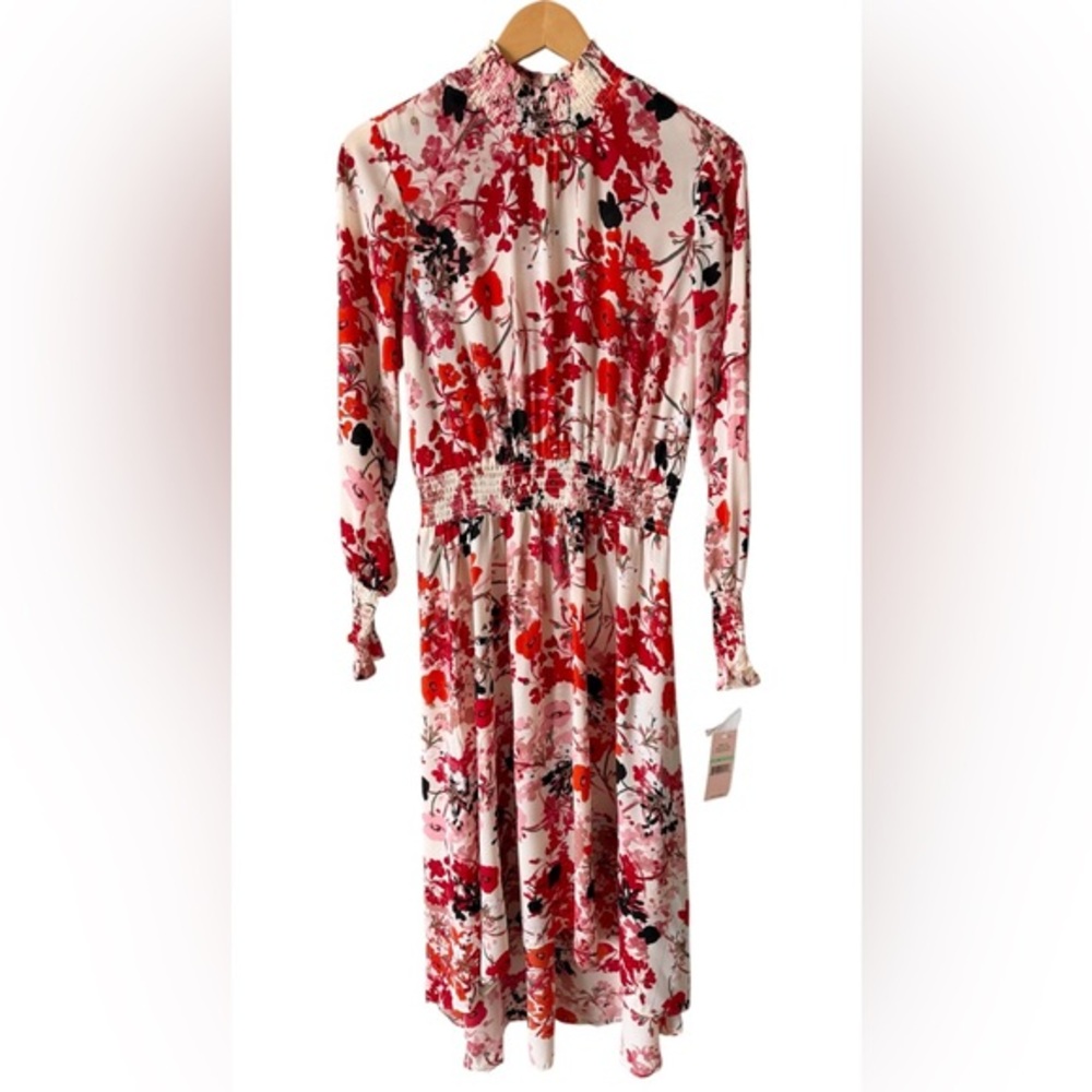 Nanette Lepore‎ Floral Midi Dress Smocked High Neck Long Sleeve NWT Size 8